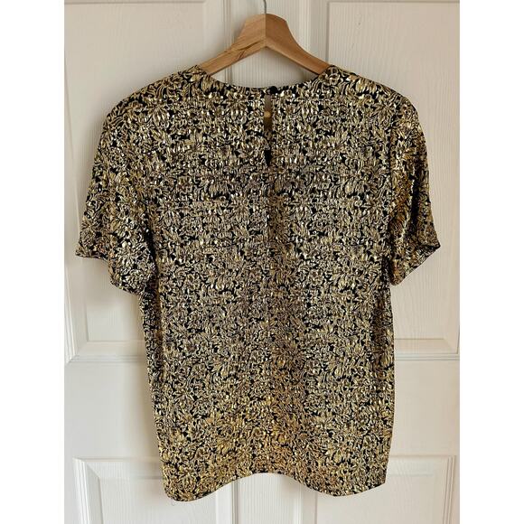 Vintage 90's Gold and Black Metallic Short Sleeve Blouse Size Large - Picture 6 of 7
